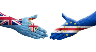 Cape Verde ile Fiji bayrakları arasında el sıkışma, izole şeffaf görüntü.