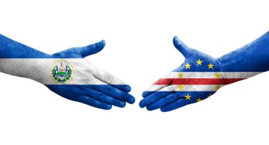 Cape Verde ve El Salvador bayrakları arasında el sıkışma, izole şeffaf görüntü.