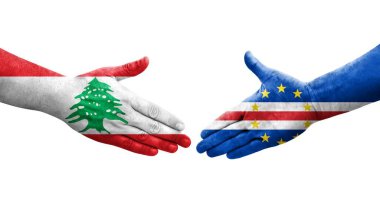 Cape Verde ile Lübnan bayrakları arasında el sıkışma, izole şeffaf görüntü.
