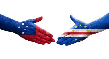 Cape Verde ile Samoa bayrakları arasında el sıkışma, izole şeffaf görüntü.