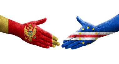 Cape Verde ile Karadağ bayrakları arasındaki el sıkışma, izole şeffaf görüntü.