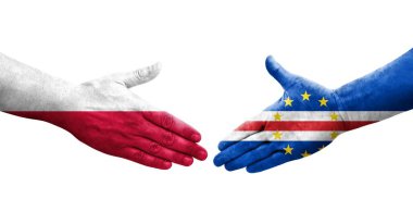 Cape Verde ile Polonya bayrakları arasında el sıkışma, izole şeffaf görüntü.