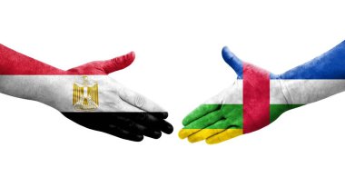 Orta Afrika Cumhuriyeti ile Mısır bayrakları arasındaki el sıkışma, izole edilmiş şeffaf görüntü.