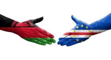 Cape Verde ile Malawi bayrakları arasındaki el sıkışma, izole şeffaf görüntü.