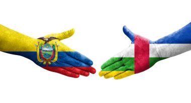 Orta Afrika Cumhuriyeti ile Ekvador bayrakları arasındaki el sıkışma, izole şeffaf görüntü.