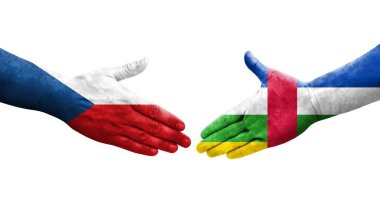 Orta Afrika Cumhuriyeti ile Çek bayrakları arasındaki el sıkışma, izole şeffaf görüntü.