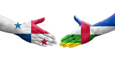 Orta Afrika Cumhuriyeti ile Panama bayrakları arasındaki el sıkışma, izole şeffaf görüntü.