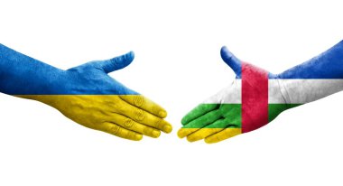 Orta Afrika Cumhuriyeti ve Ukrayna bayrakları arasındaki el sıkışma, izole şeffaf görüntü.