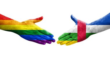 Orta Afrika Cumhuriyeti ile LGBT bayrakları arasındaki el sıkışma, izole şeffaf görüntü.