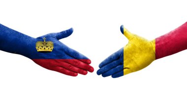 Çad ve Lihtenştayn bayrakları arasında el sıkışma, izole şeffaf görüntü.