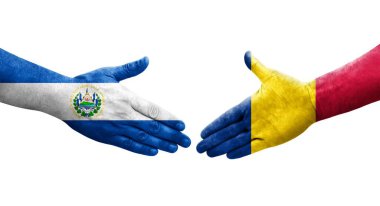 Chad ve El Salvador bayrakları arasındaki el sıkışma ellerinde resmedilmiş şeffaf görüntü.