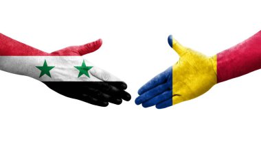 Çad ve Suriye bayrakları arasında el sıkışma, izole şeffaf görüntü.