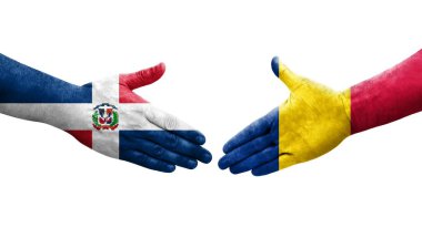 Çad ve Dominik Cumhuriyeti bayrakları arasında el sıkışma, izole şeffaf görüntü.