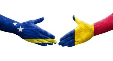 Chad ve Curacao bayrakları arasındaki el sıkışma ellerinde resmedilmiş şeffaf görüntü.