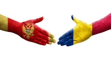Çad ve Karadağ bayrakları arasında el sıkışma, izole şeffaf görüntü.