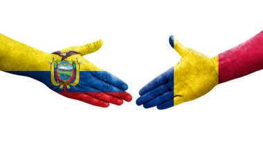 Chad ve Ekvador bayrakları arasındaki el sıkışma ellerinde resmedilmiş şeffaf görüntü.