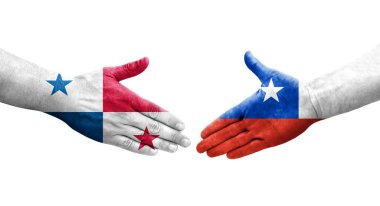 Ellerde Şili ve Panama bayrakları arasında el sıkışma, izole şeffaf görüntü.