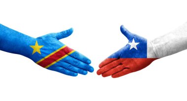 Şili ve Dr Kongo bayrakları arasındaki el sıkışma ellere boyanmış, izole şeffaf görüntü.