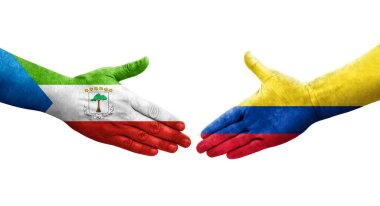 Kolombiya ve Ekvator Ginesi bayrakları arasındaki el sıkışma, izole şeffaf görüntü.