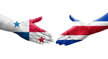 Ellerinde Kosta Rika ve Panama bayrakları arasında el sıkışma, izole şeffaf görüntü.