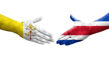 Kosta Rika ve Kutsal Bayraklar arasındaki el sıkışma ellerinde resmedilmiş şeffaf bir görüntü.