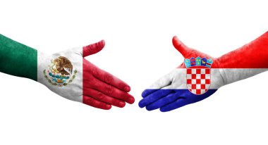 Hırvatistan ile Meksika bayrakları arasında el sıkışma, izole şeffaf görüntü.