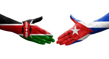 Küba ve Kenya bayrakları arasındaki el sıkışma ellerinde resmedilmiş şeffaf görüntü.