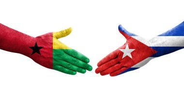 Küba ve Gine Bissau bayrakları arasında el sıkışma, izole şeffaf görüntü.