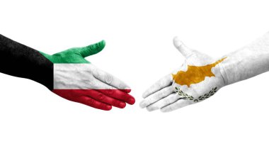 Kıbrıs Rum Kesimi ile Kuveyt bayrakları arasındaki el sıkışma, izole saydam görüntü.