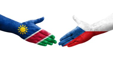 Çek ve Namibya bayrakları arasında el sıkışma, izole şeffaf görüntü.