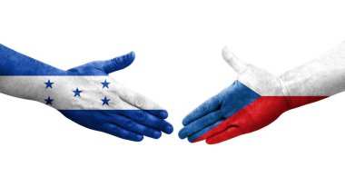 Çek ve Honduras bayrakları arasında el sıkışma, izole şeffaf görüntü.