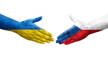 Çek ve Ukrayna bayrakları arasında el sıkışma, izole şeffaf görüntü.