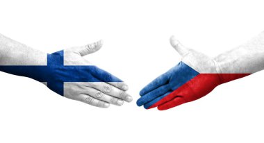 Çek ve Finlandiya bayrakları arasında el sıkışma, izole şeffaf görüntü.