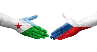 Çek ve Cibuti bayrakları arasında el sıkışma, el yazısı, izole şeffaf görüntü.