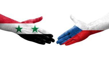 Çek ve Suriye bayrakları arasında el sıkışma, izole şeffaf görüntü.
