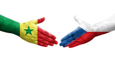 Çek ve Senegal bayrakları arasındaki el sıkışma, izole şeffaf görüntü.