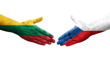 Çek ve Litvanya bayrakları arasında el sıkışma, izole şeffaf görüntü.