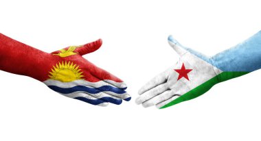 Cibuti ile Kiribati bayrakları arasındaki el sıkışma, izole şeffaf görüntü.