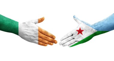 Cibuti ile İrlanda bayrakları arasındaki el sıkışma, izole şeffaf görüntü.