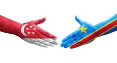 Dr Kongo ve Singapur bayrakları arasındaki el sıkışma ellerinde, izole şeffaf görüntü.