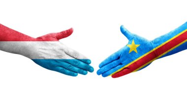 Dr Kongo ve Lüksemburg bayrakları arasındaki el sıkışma ellerinde izole şeffaf görüntü.