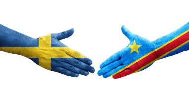 Dr Kongo ve İsveç bayrakları arasındaki el sıkışma, izole şeffaf görüntü.