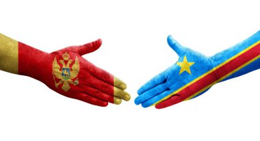 Dr Kongo ve Karadağ bayrakları arasındaki el sıkışma el yazısı, izole şeffaf görüntü.