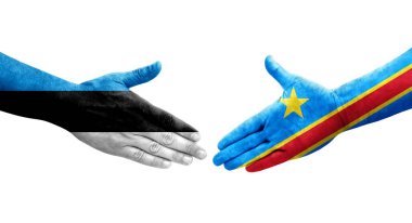 Dr Kongo ve Estonya bayrakları arasındaki el sıkışma ellere boyanmış, izole şeffaf görüntü.