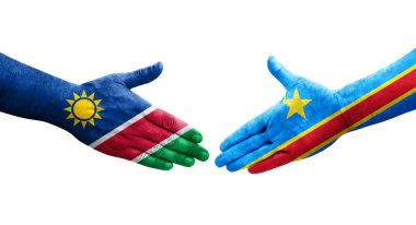 Dr Kongo ve Namibya bayrakları arasındaki el sıkışma ellerinde izole şeffaf görüntü.