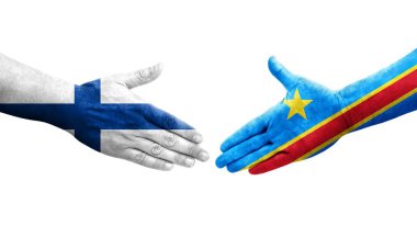 Dr Kongo ve Finlandiya bayrakları arasındaki el sıkışma el yazısı, izole edilmiş şeffaf görüntü.