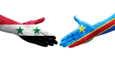 Dr Kongo ve Suriye bayrakları arasındaki el sıkışma ellerinde izole şeffaf görüntü.