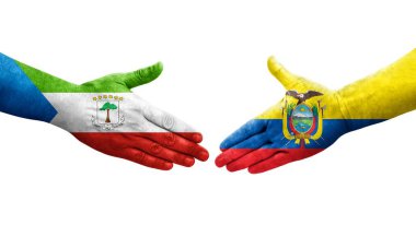 Ekvator ve Ekvator Gine bayrakları arasındaki el sıkışma, izole şeffaf görüntü.