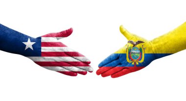 Ekvador ve Liberya bayrakları arasındaki el sıkışma ellerinde resmedilmiş şeffaf görüntü.