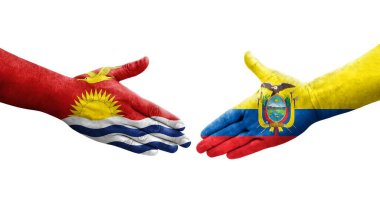 Ekvador ve Kiribati bayrakları arasındaki el sıkışma, izole şeffaf görüntü.
